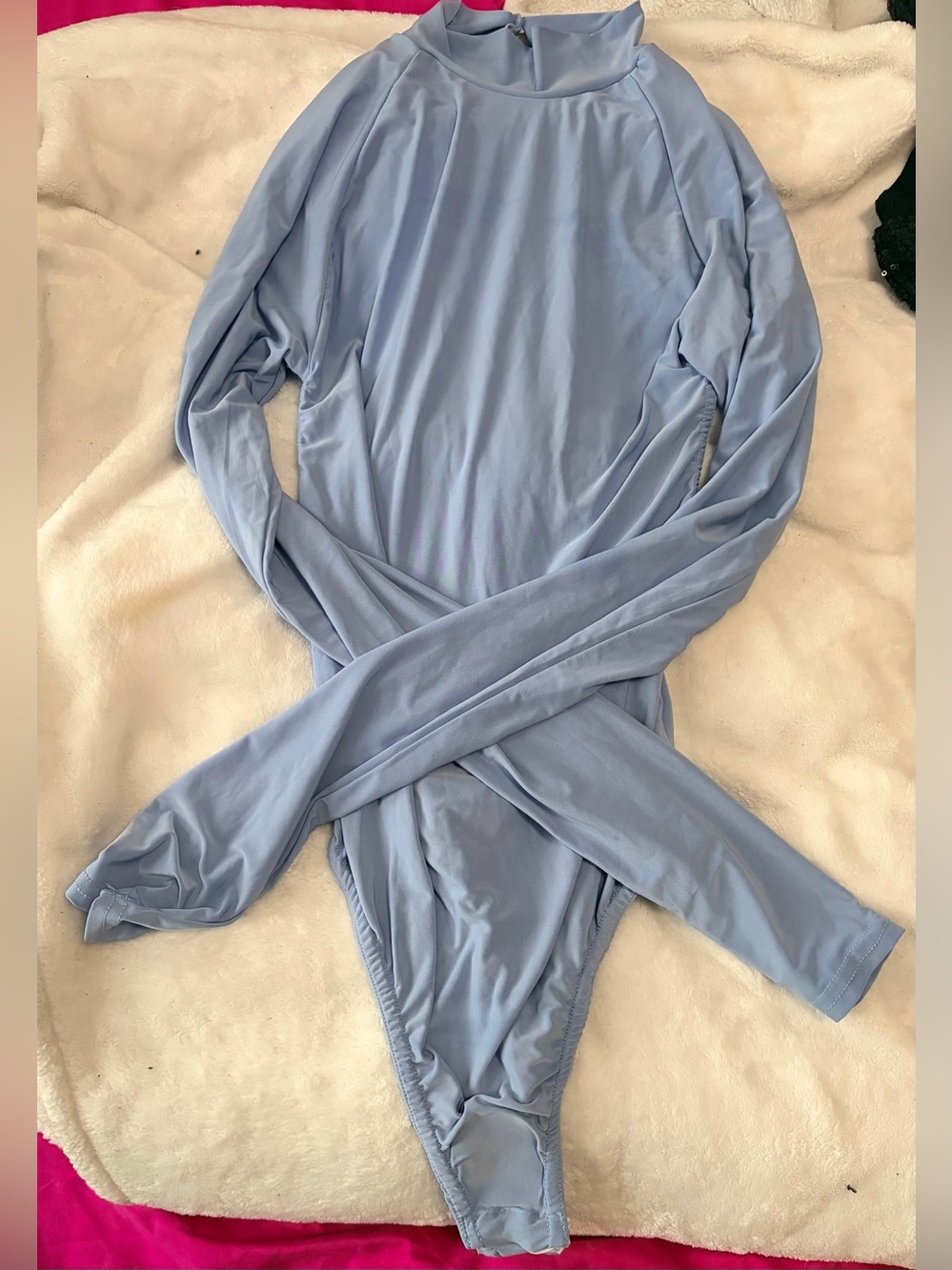 PLT - Light Blue Long Sleeve Mock Neck Bodysuit - Backless